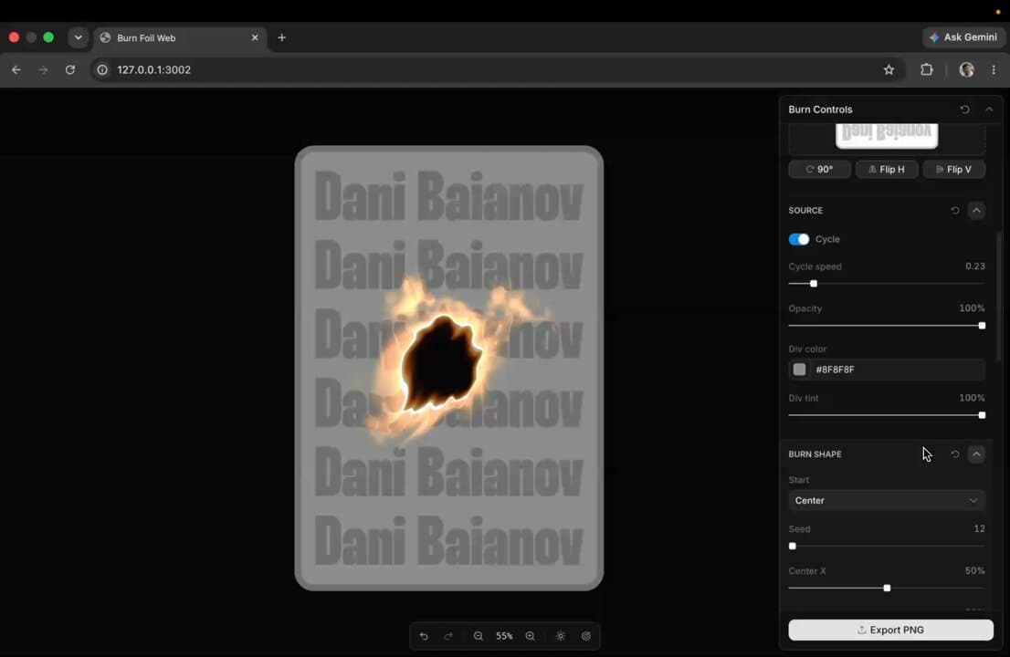 Procedural burn reveal shader with adjustable controls