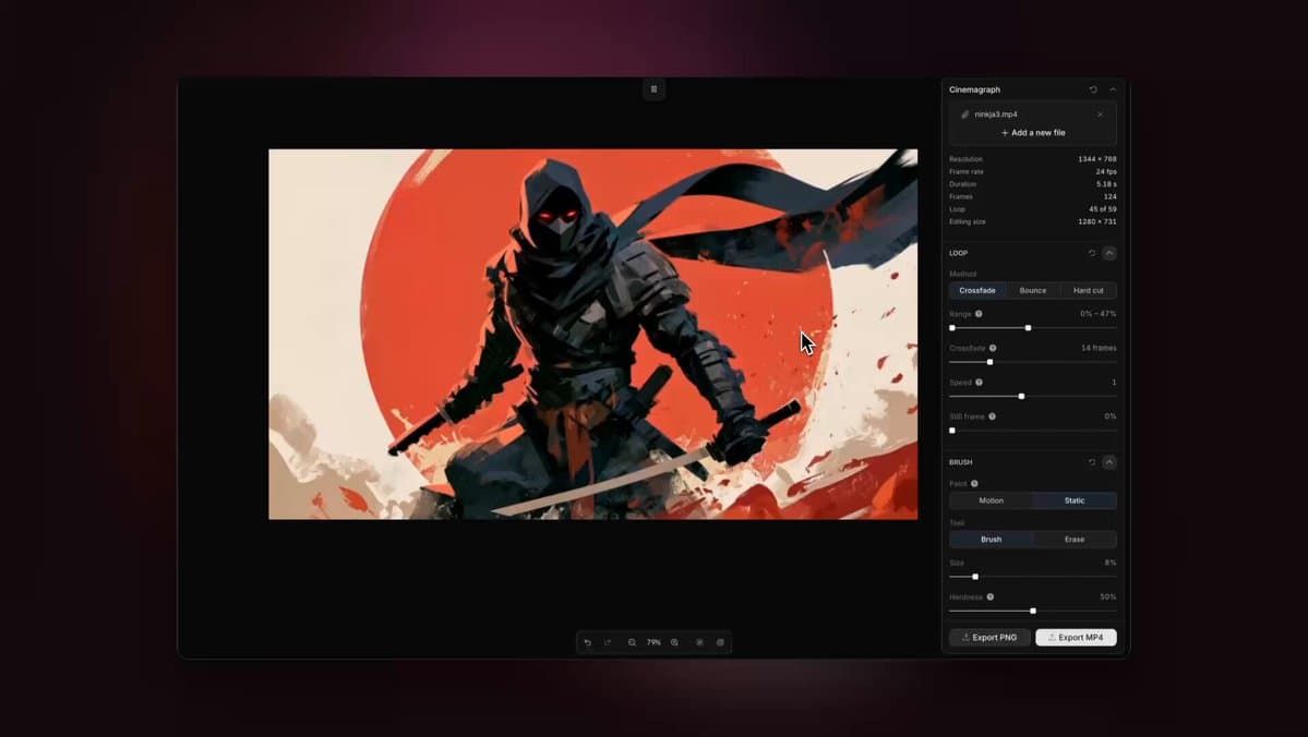 Cinemagraph editor built with Toolcraft for looping video and painting still areas